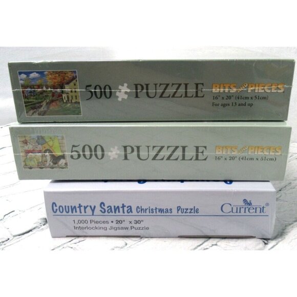Bits and Pieces Puppies & Country Santa Puzzles Lot Of 3 NEW 500 & 1000 Pieces - Picture 5 of 5